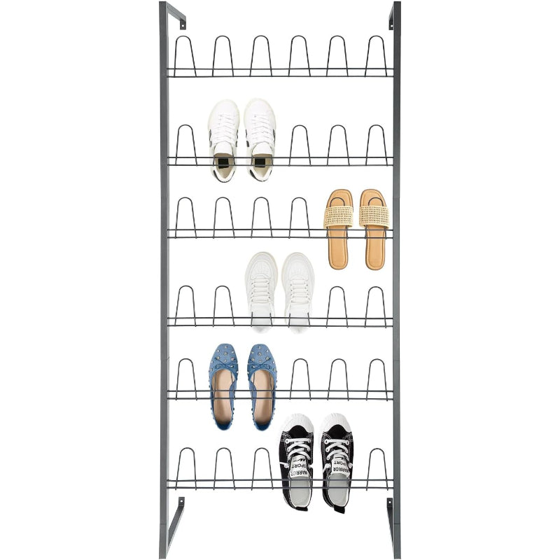 Black 6‑Tier Wall‑Mounted Metal Shoe Rack