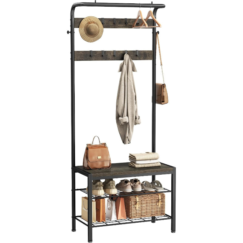 Grey Hall Tree with Shoe Bench & Storage