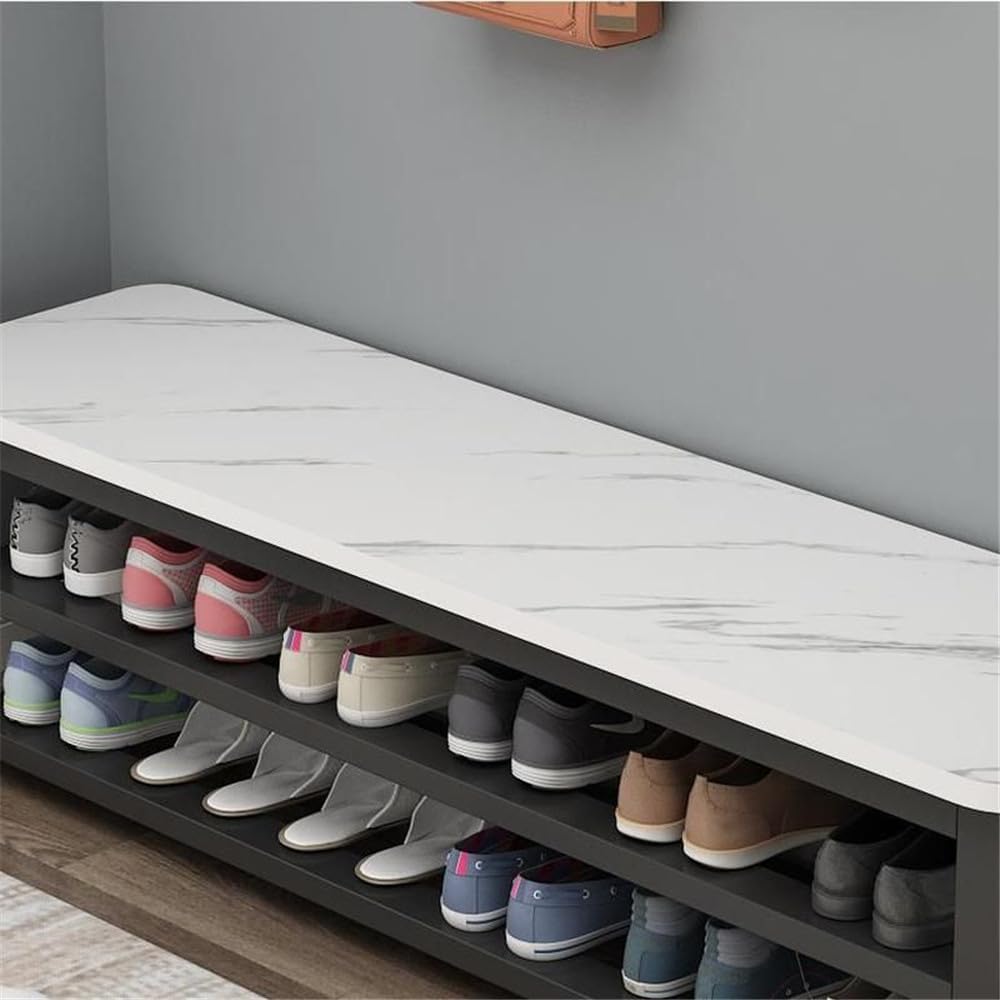Modern 2‑Tier Metal Marble Entryway Shoe Bench