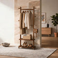 Rolling Solid‑Wood Freestanding Coat Rack