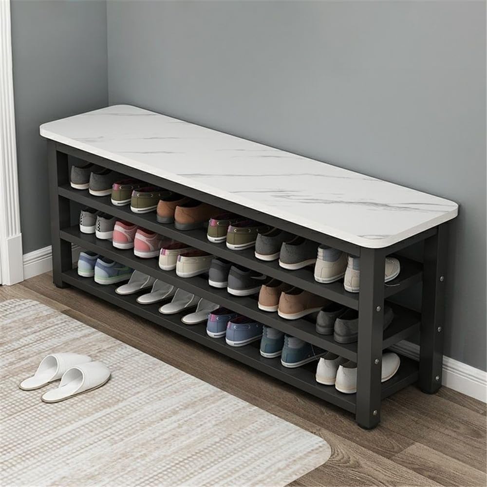 Modern 2‑Tier Metal Marble Entryway Shoe Bench