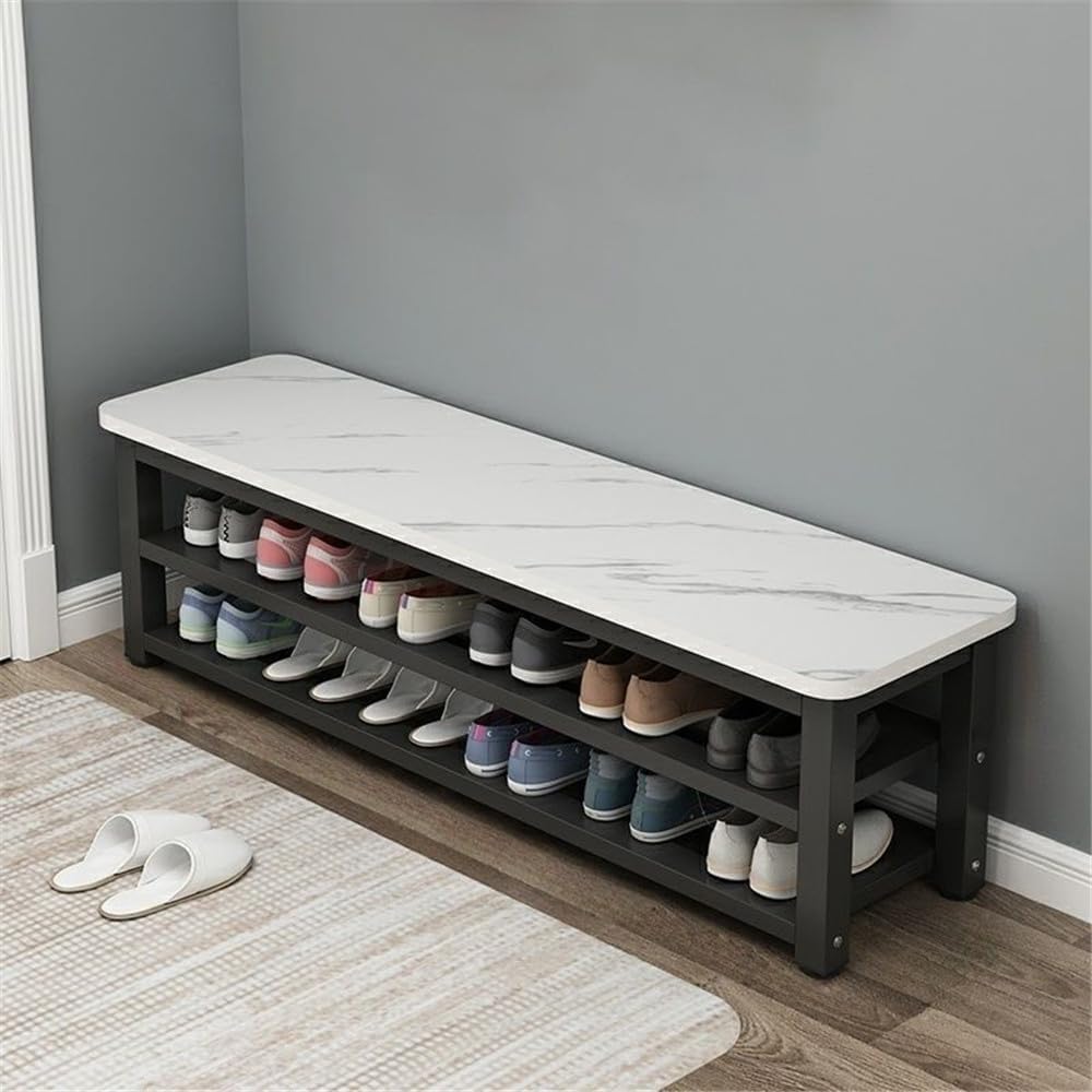 Modern 2‑Tier Metal Marble Entryway Shoe Bench