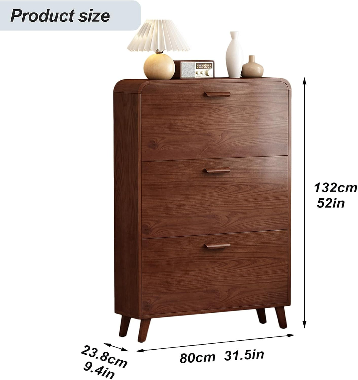 Wall‑Mounted Wood Shoe Cabinet with Flip Drawers