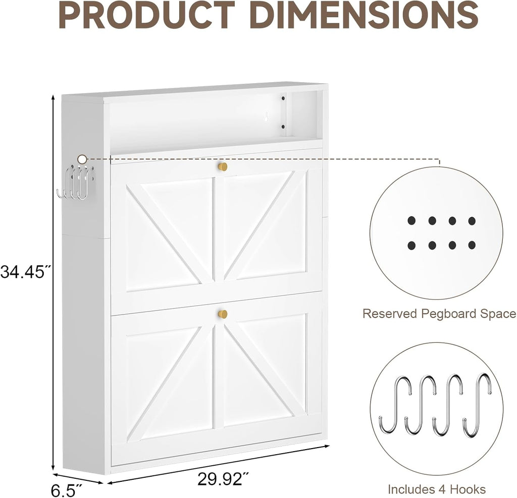 White Ultra‑Slim Wall‑Mounted Metal Shoe Rack