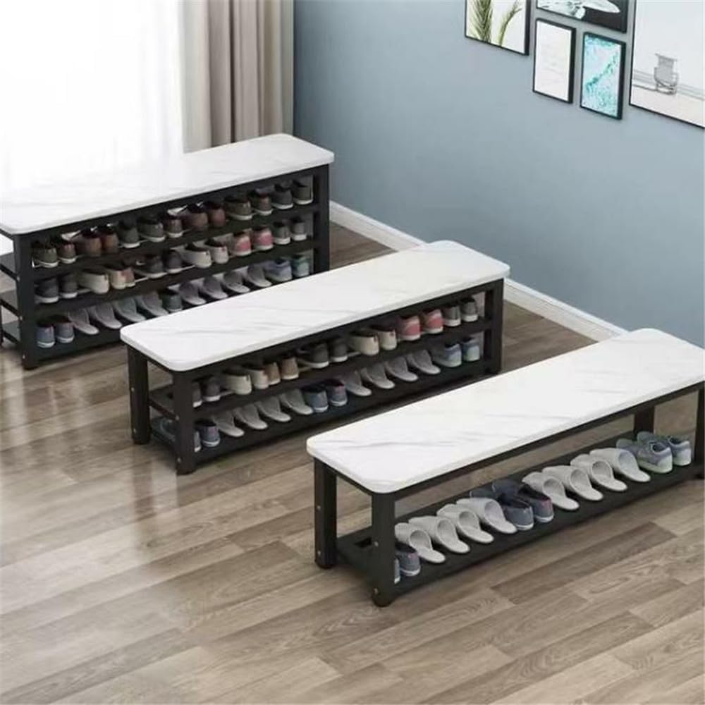 Modern 2‑Tier Metal Marble Entryway Shoe Bench