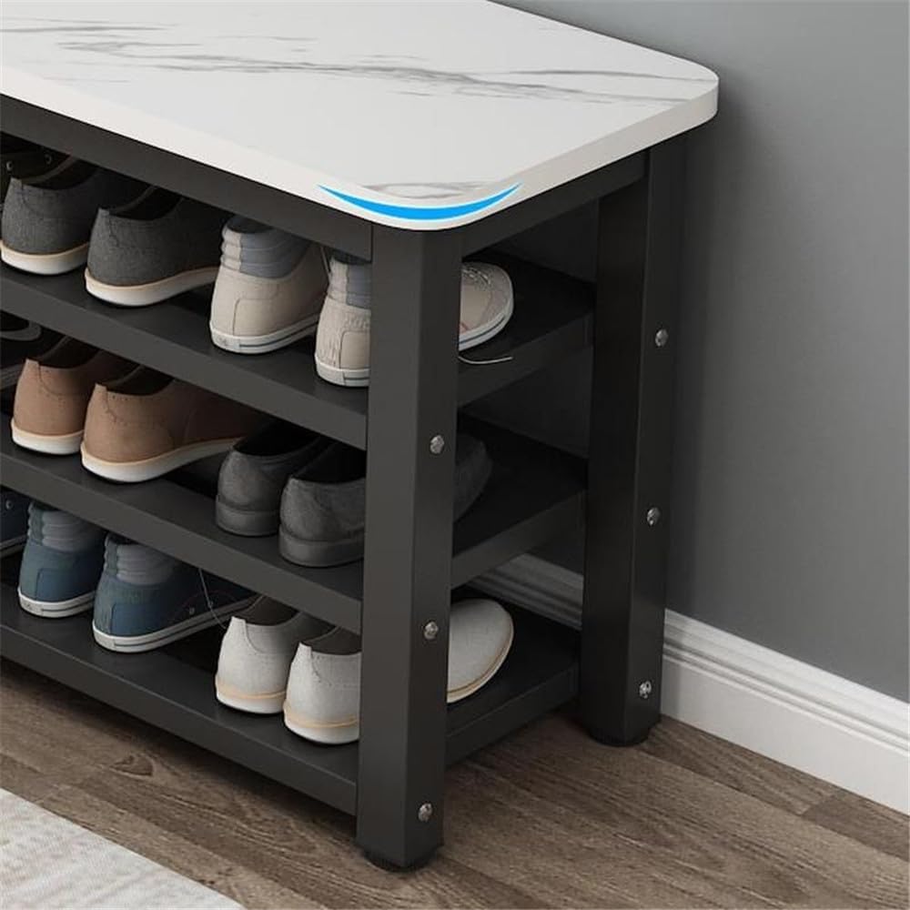 Modern 2‑Tier Metal Marble Entryway Shoe Bench