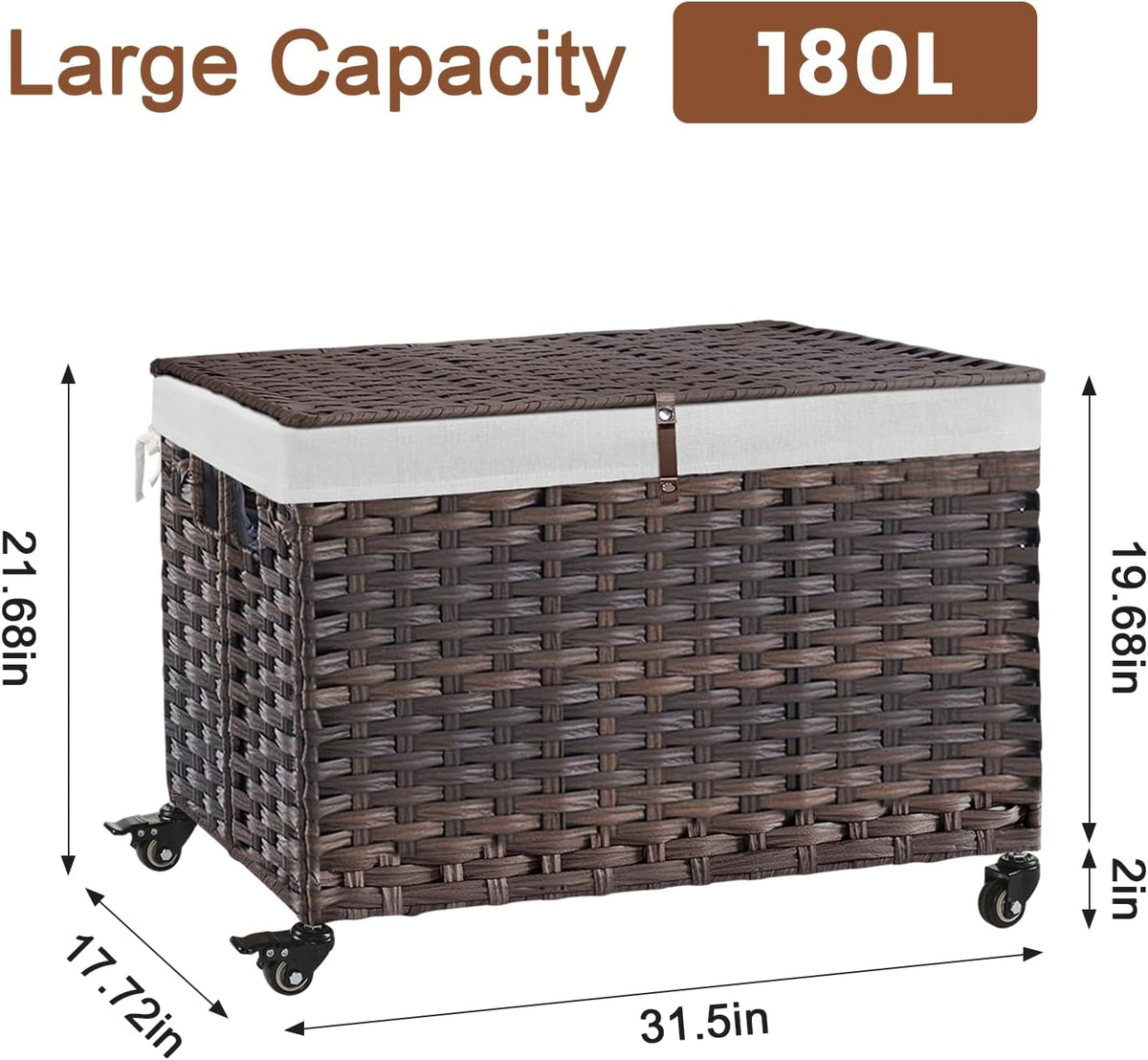Brown Rattan Rolling Storage Basket with Lid & Handles