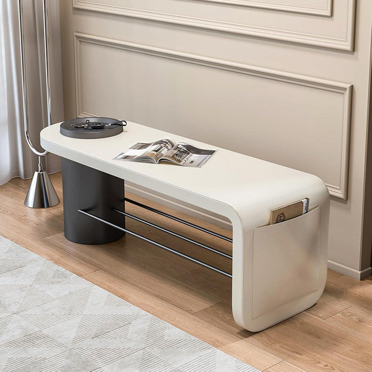 Beige Multifunctional Cushioned Entryway Shoe Bench