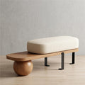 Brown Solid‑Wood Boucle Entryway Shoe Bench
