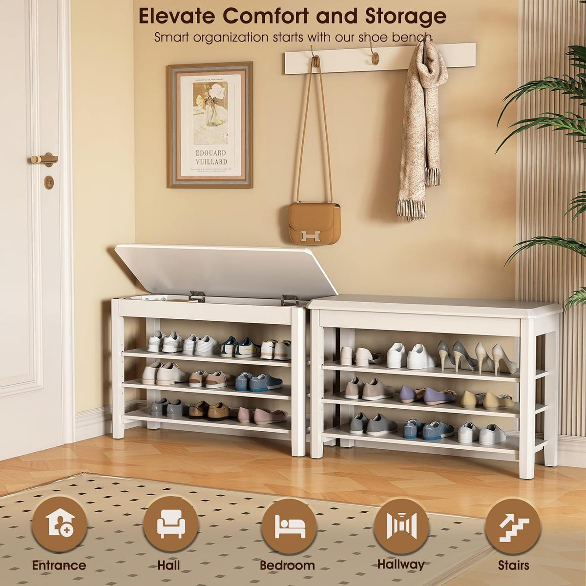 3‑Tier Rubberwood Entryway Shoe Bench