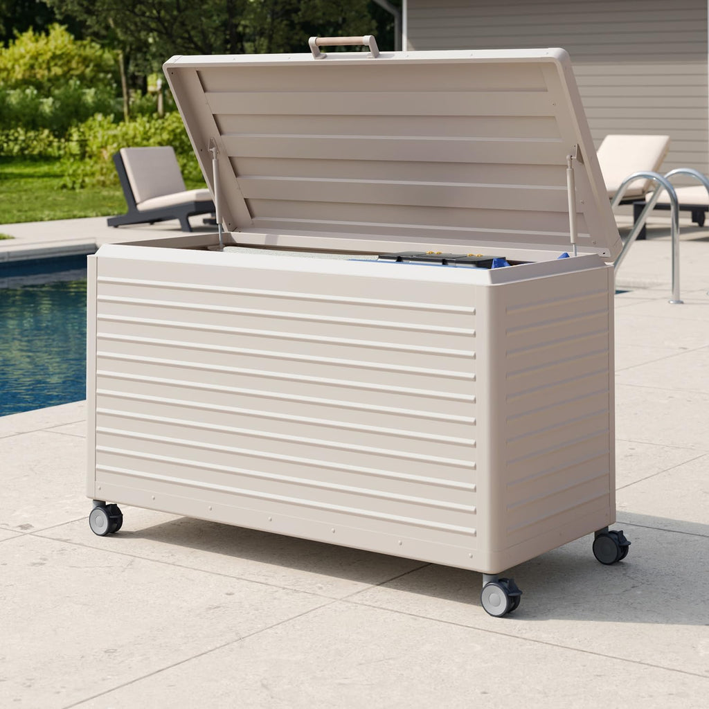 Metal Outdoor Storage Box with Wheels & Lid