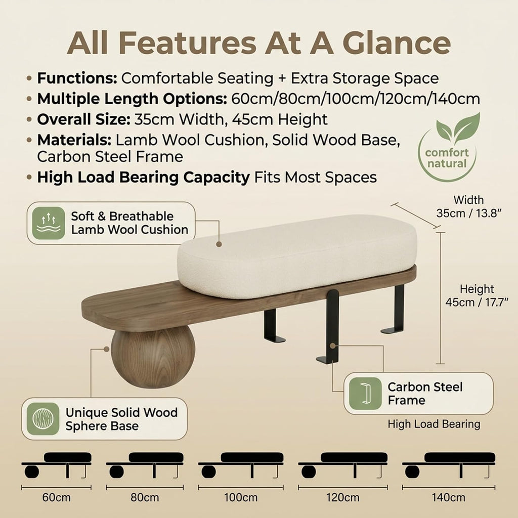 Modern Boucle Lambswool Entryway Bench