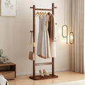 Walnut‑Brown Solid Wood Freestanding Coat Rack