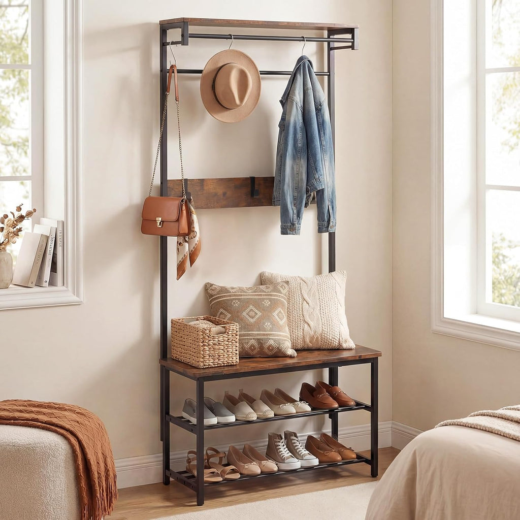 Industrial Hall Tree with Bench & Shoe Storage