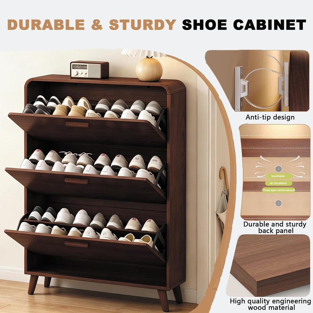 Wall‑Mounted Wood Shoe Cabinet with Flip Drawers