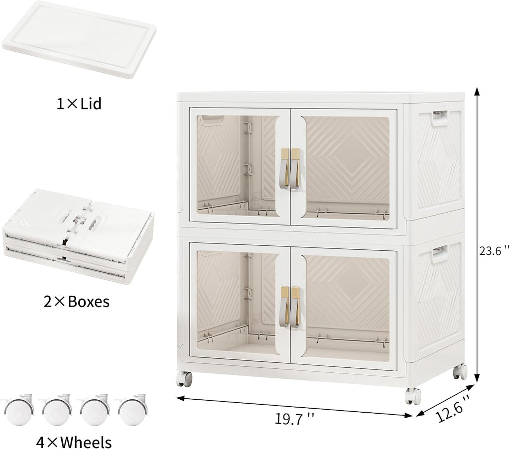Stackable Storage Bins with Lids, Doors & Wheels