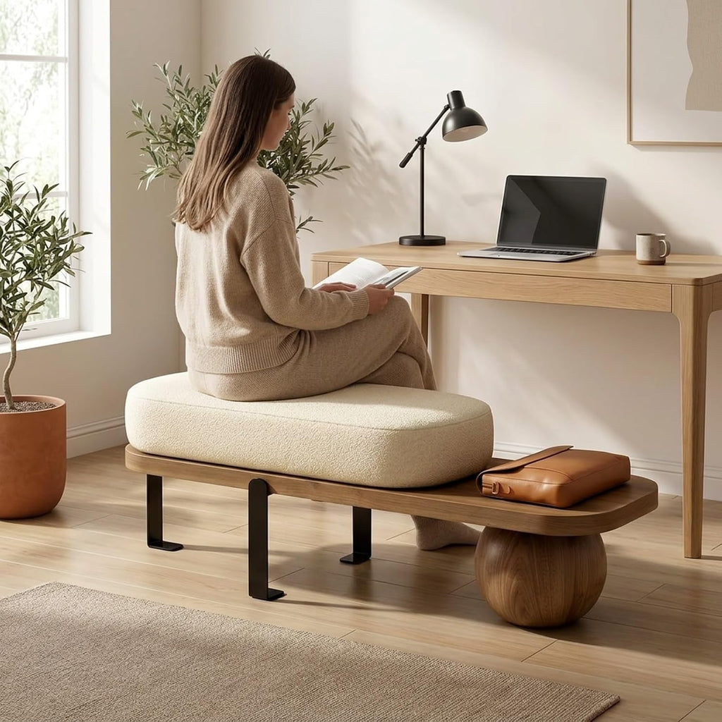 Modern Boucle Lambswool Entryway Bench