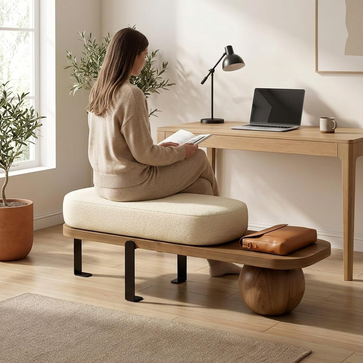 Modern Boucle Lambswool Entryway Bench