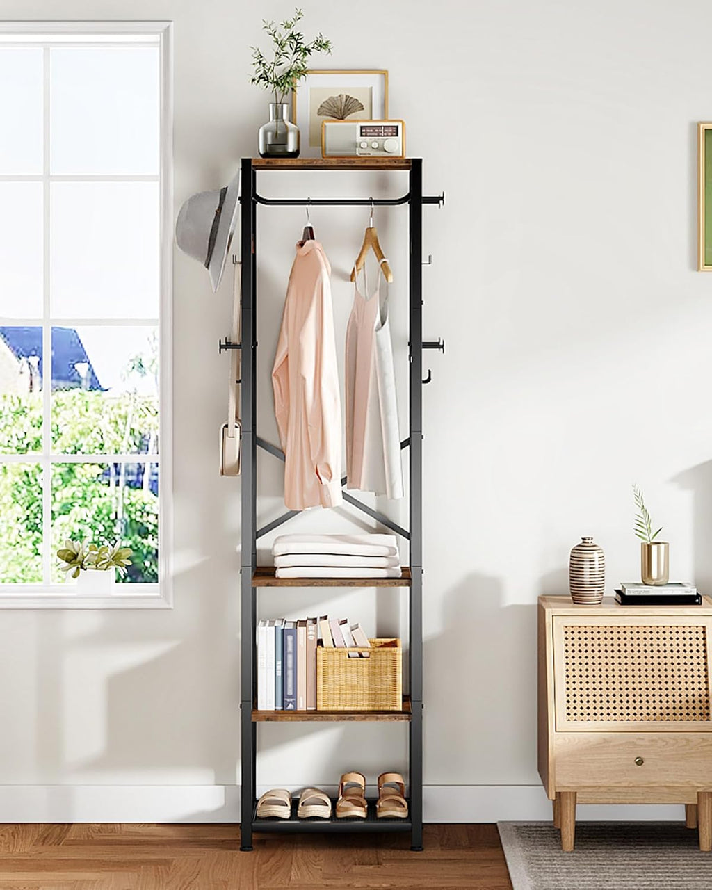 Rustic‑Brown & Black Industrial Hall Tree