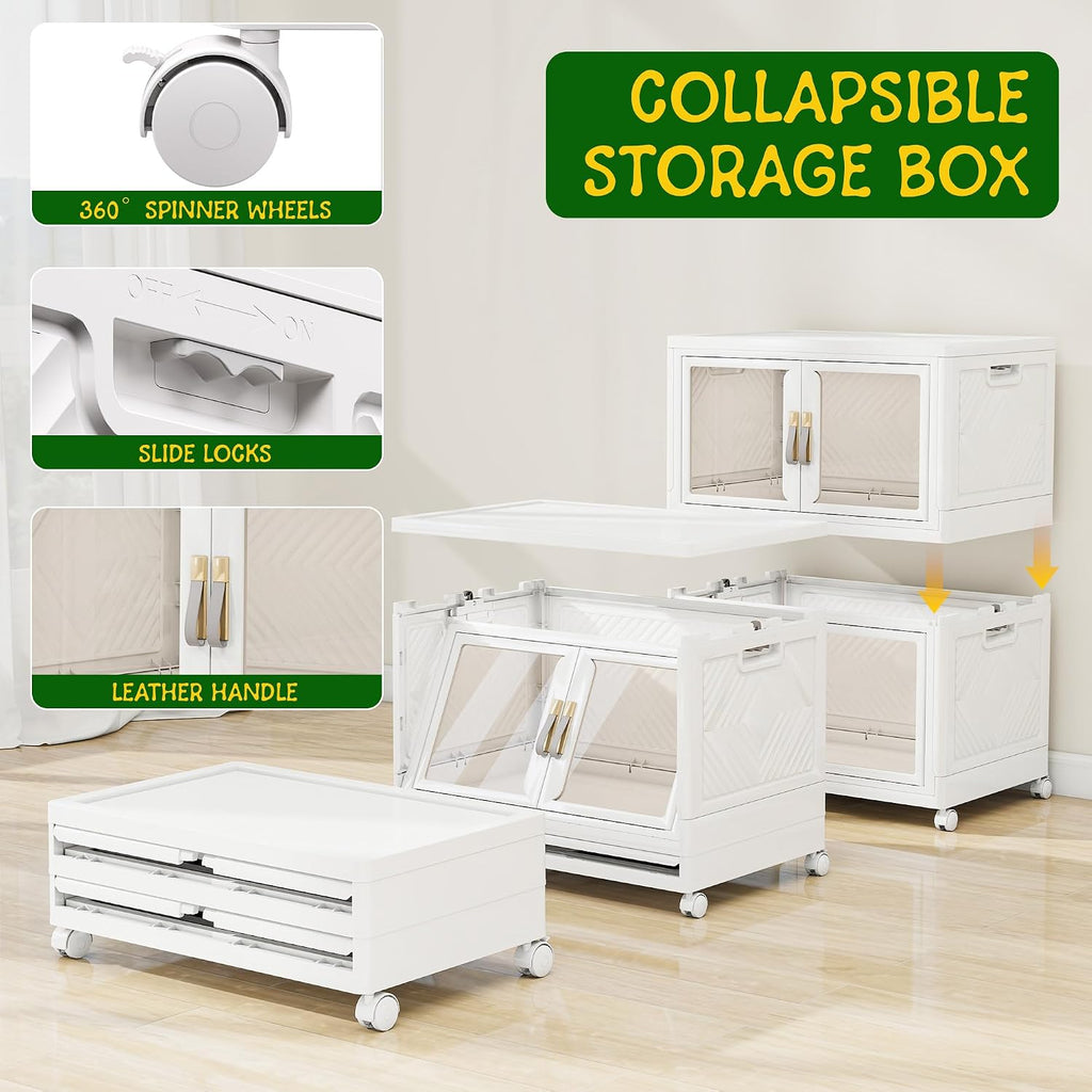 Stackable Storage Bins with Lids, Doors & Wheels