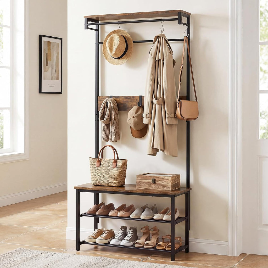 Industrial Hall Tree with Bench & Shoe Storage