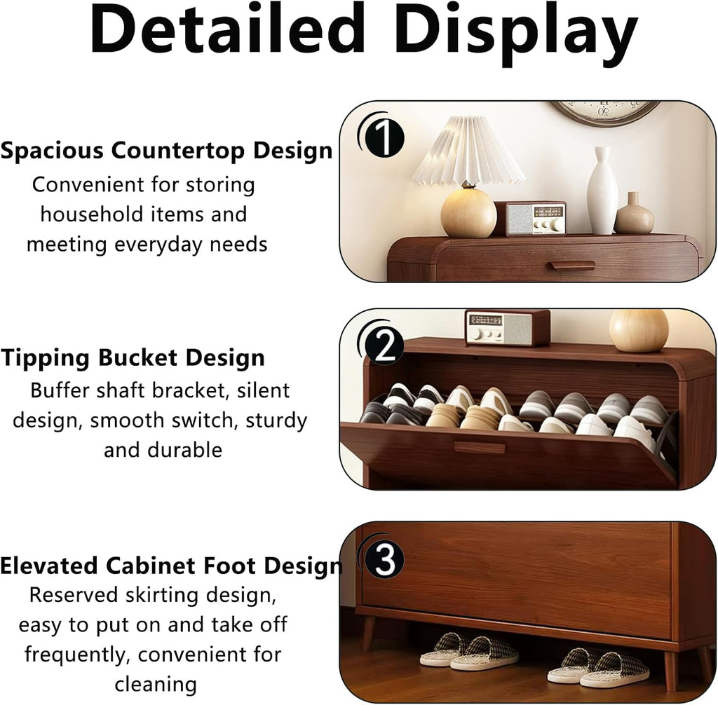Wall‑Mounted Wood Shoe Cabinet with Flip Drawers