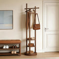Solid‑Wood Freestanding Coat Rack with Hooks & Shelves