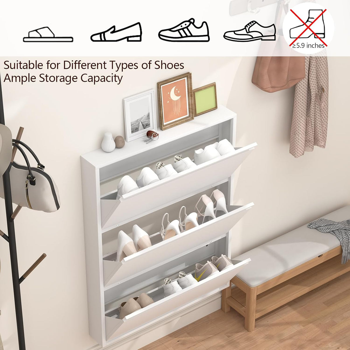 Slim Wall‑Mounted Metal Shoe Cabinet
