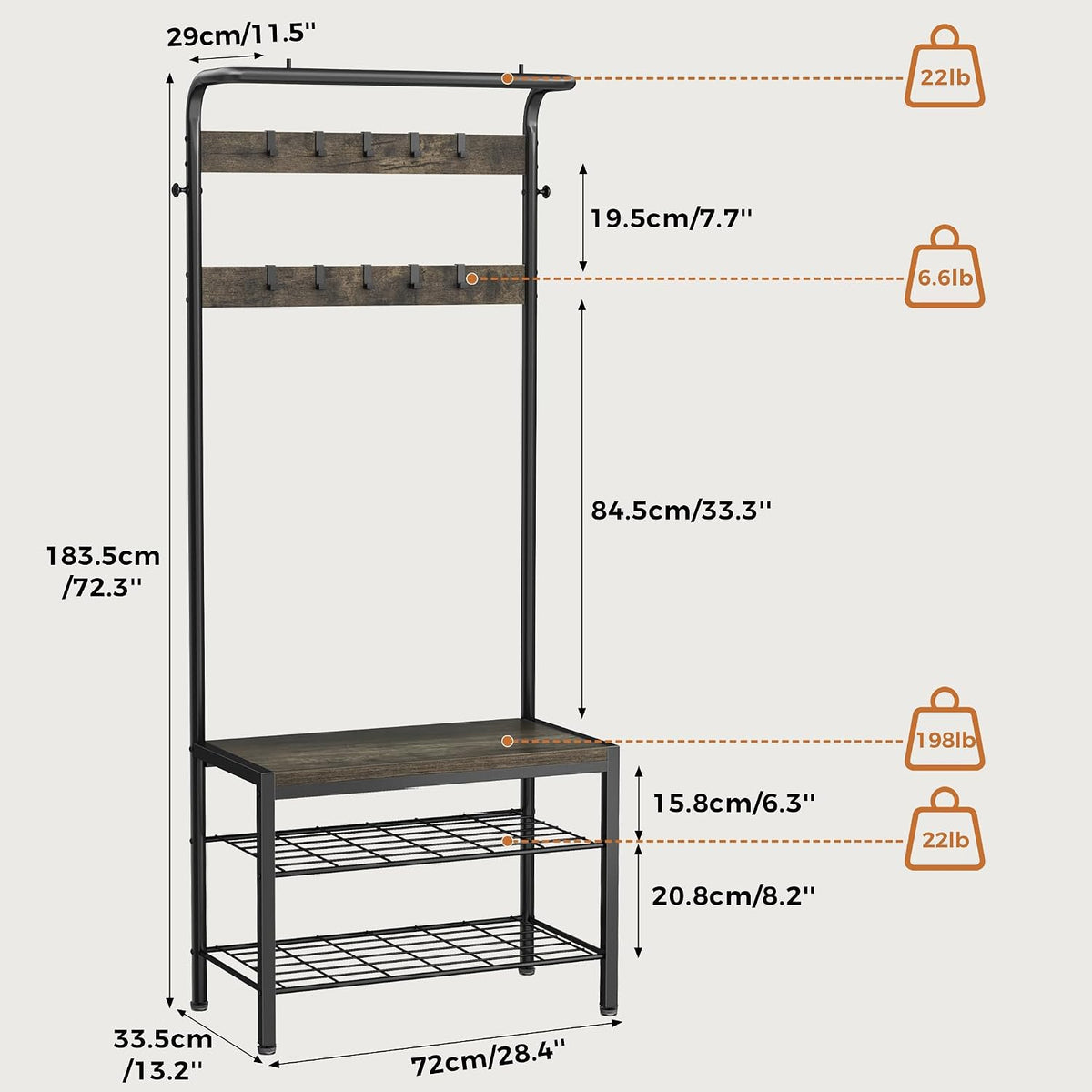 Grey Hall Tree with Shoe Bench & Storage