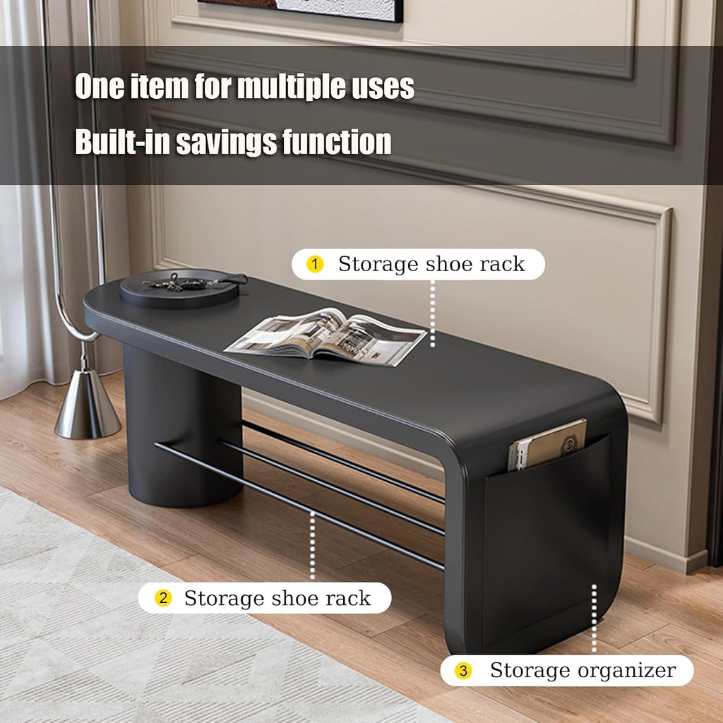 Beige Multifunctional Cushioned Entryway Shoe Bench