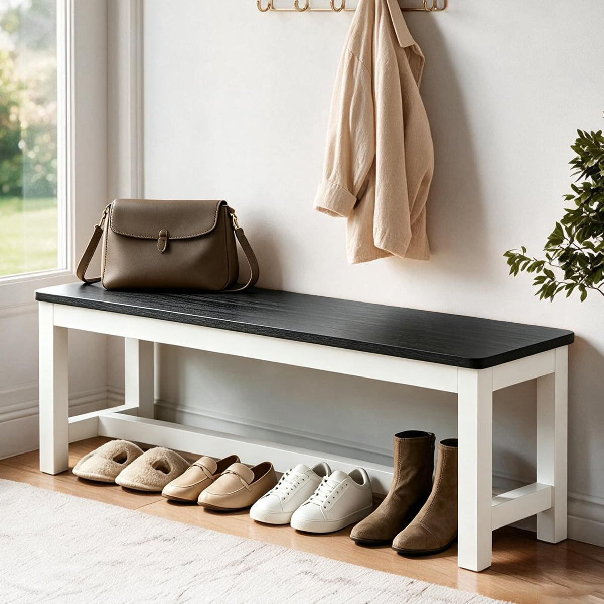 Wood Entryway Shoe Bench with Storage