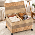 Rolling Wicker Storage Basket with Lid