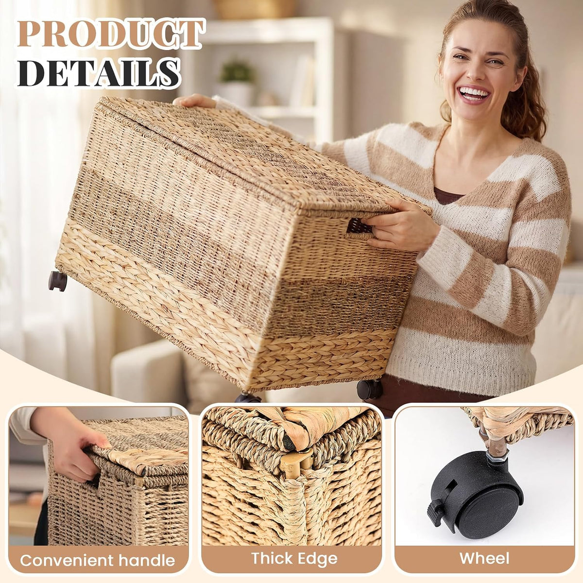 Tricolor Wicker Storage Trunk Basket