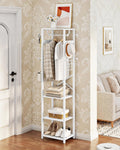White Industrial Hall Tree with Hooks & Shelves