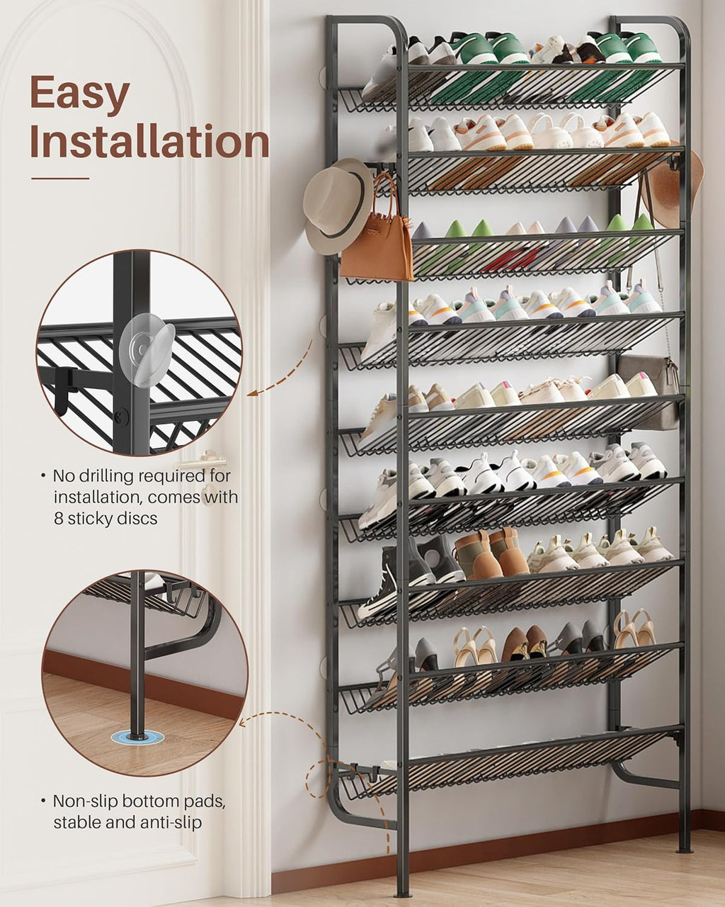 9‑Tier Freestanding Metal Shoe Rack