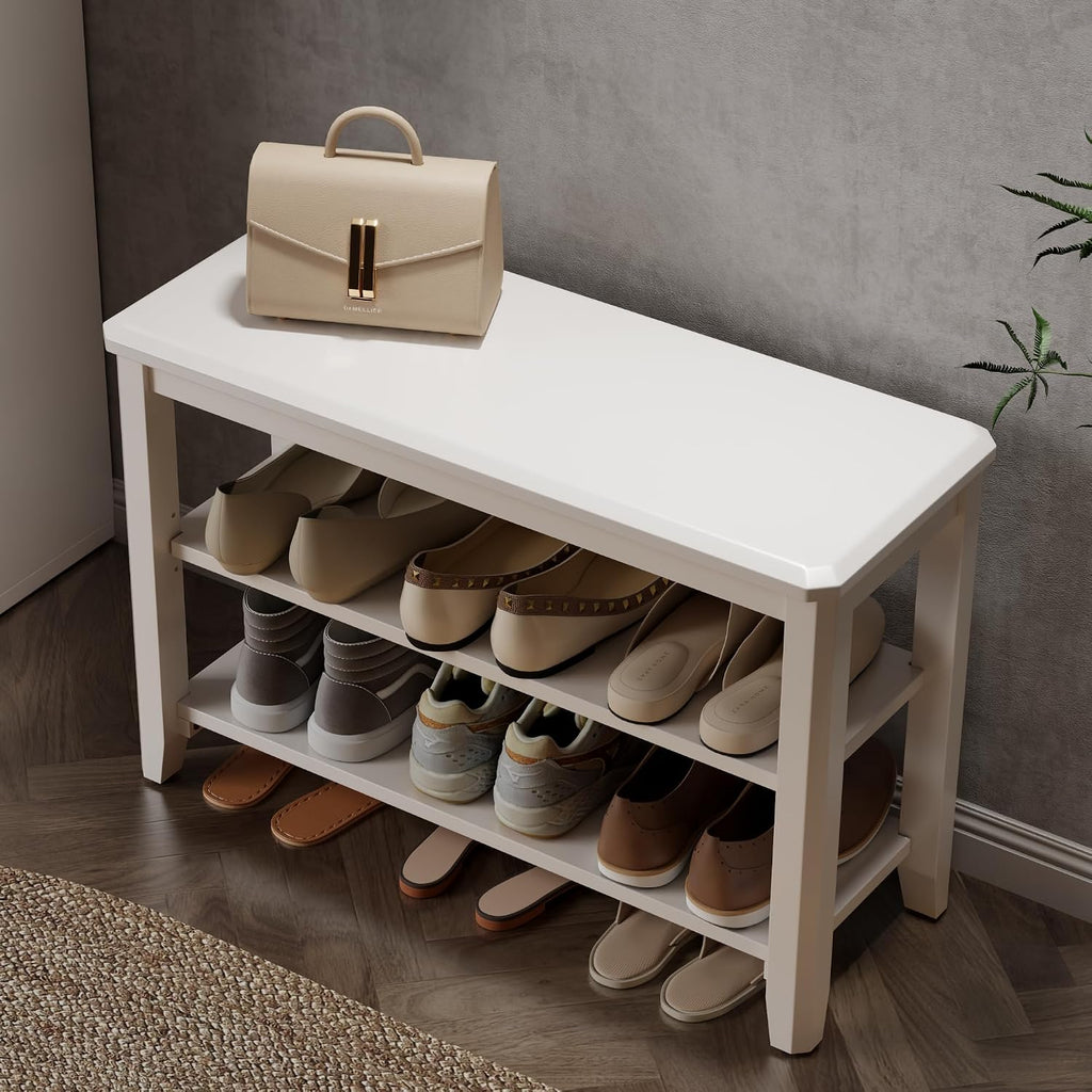 2‑Tier Wood Entryway Shoe Bench