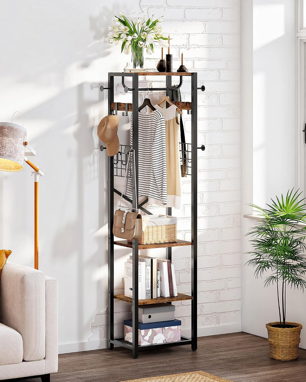 Rustic‑Brown & Black Industrial Hall Tree