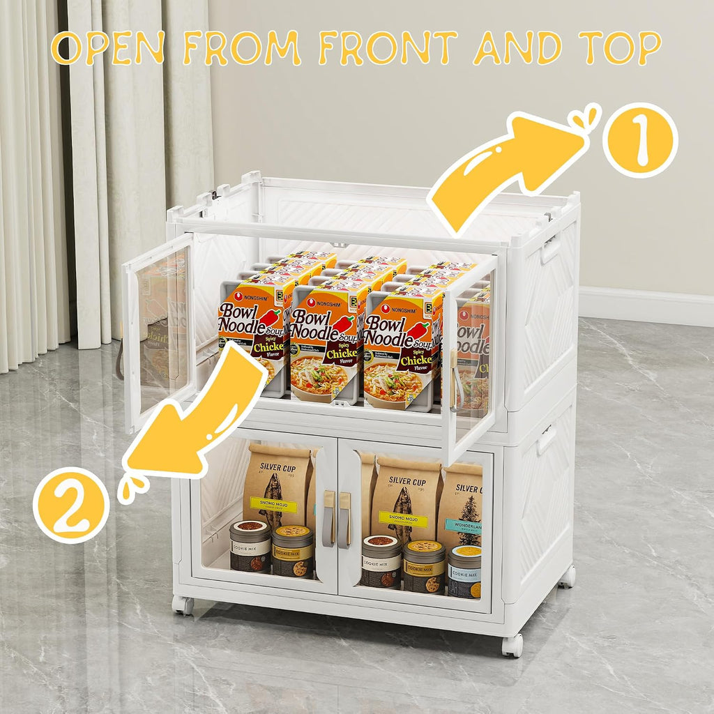 Stackable Storage Bins with Lids, Doors & Wheels