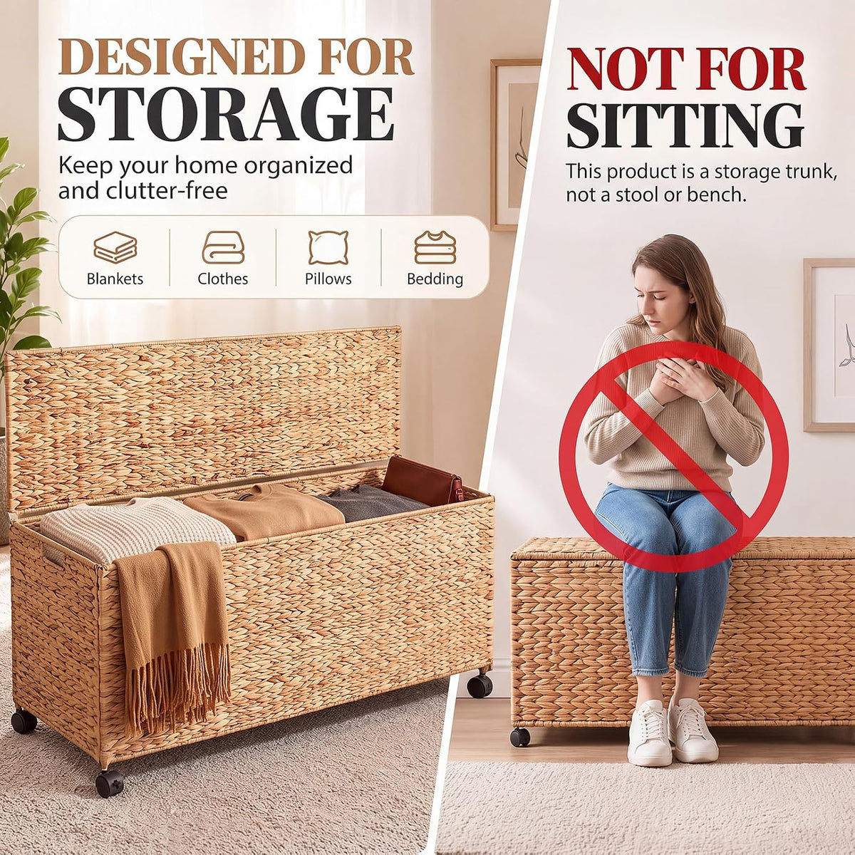 Natural Wicker Storage Trunk Basket