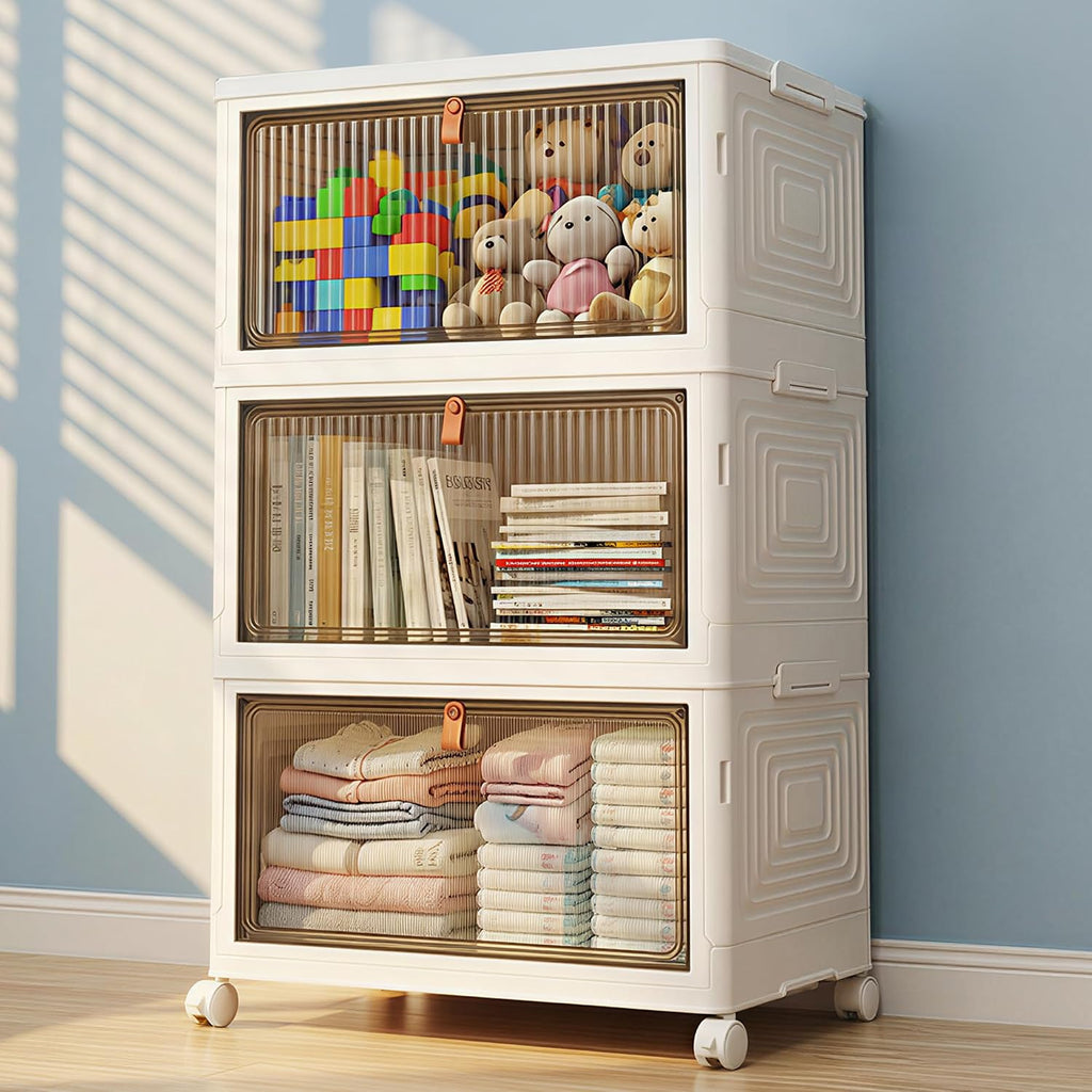 Foldable Stackable Plastic Storage Bins with Lids & Wheels