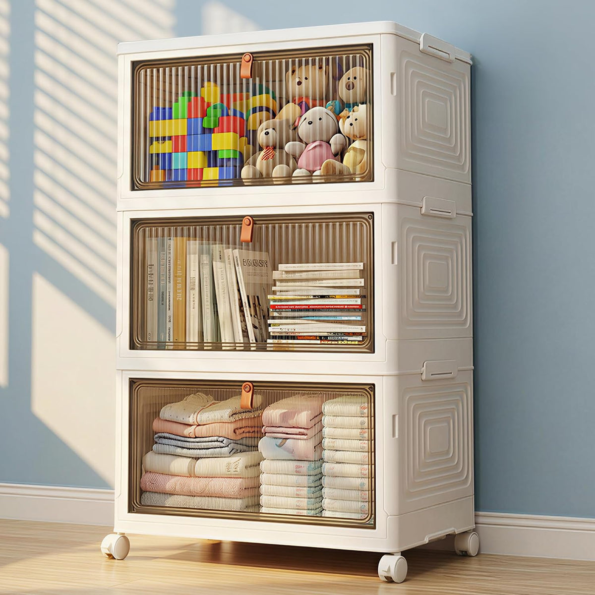 Foldable Stackable Plastic Storage Bins with Lids & Wheels