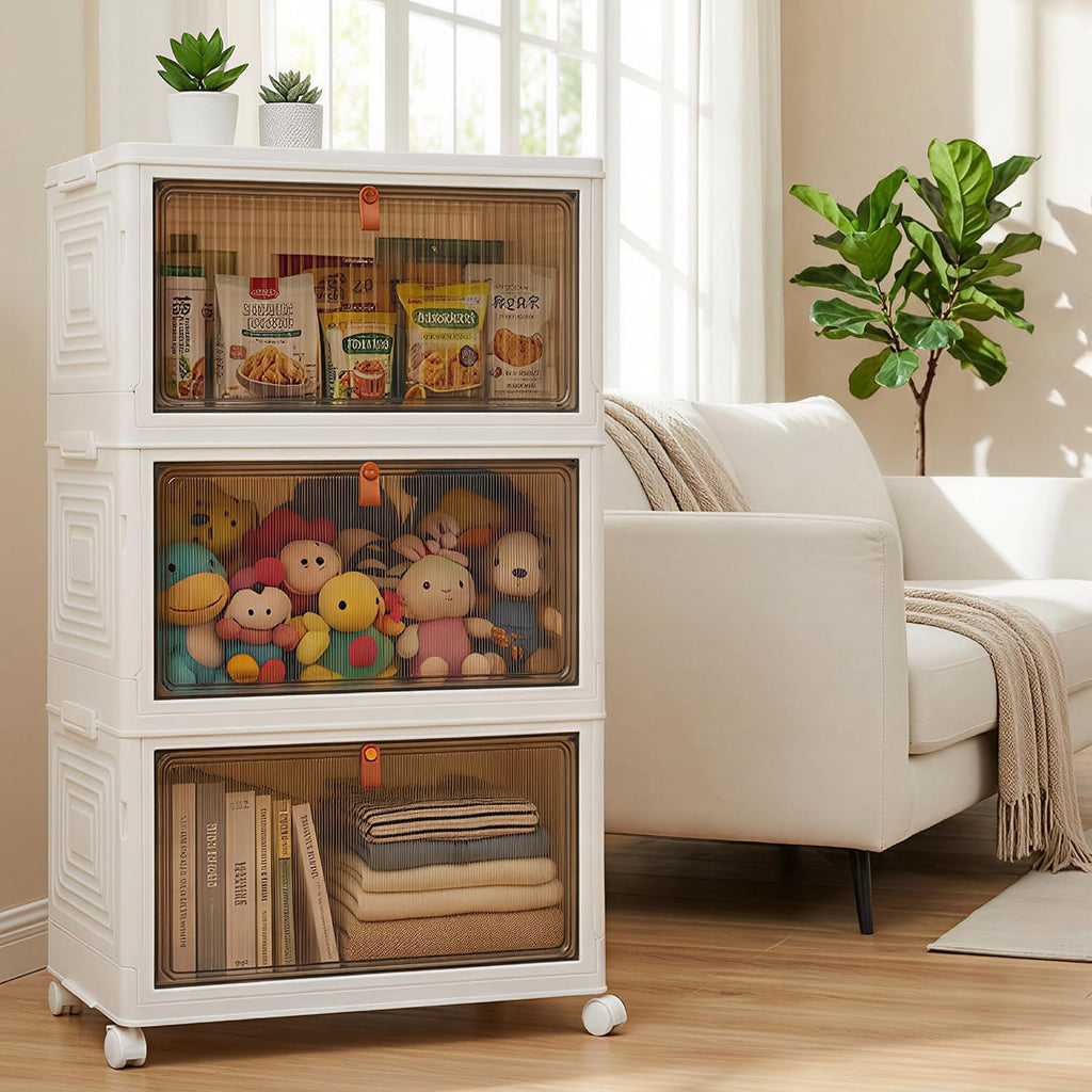 Foldable Stackable Plastic Storage Bins with Lids & Wheels
