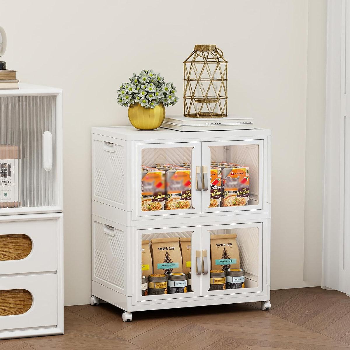 Stackable Storage Bins with Lids, Doors & Wheels