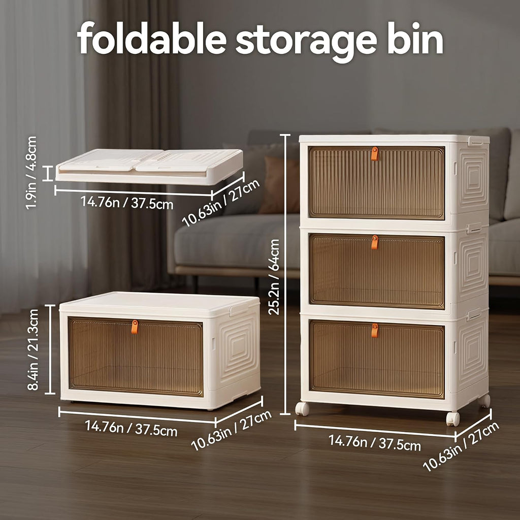 Foldable Stackable Plastic Storage Bins with Lids & Wheels