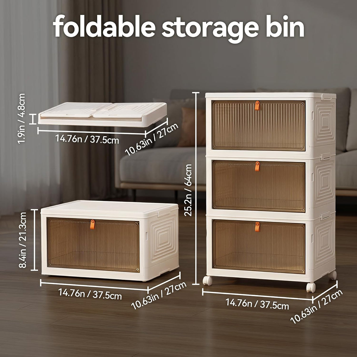 Foldable Stackable Plastic Storage Bins with Lids & Wheels