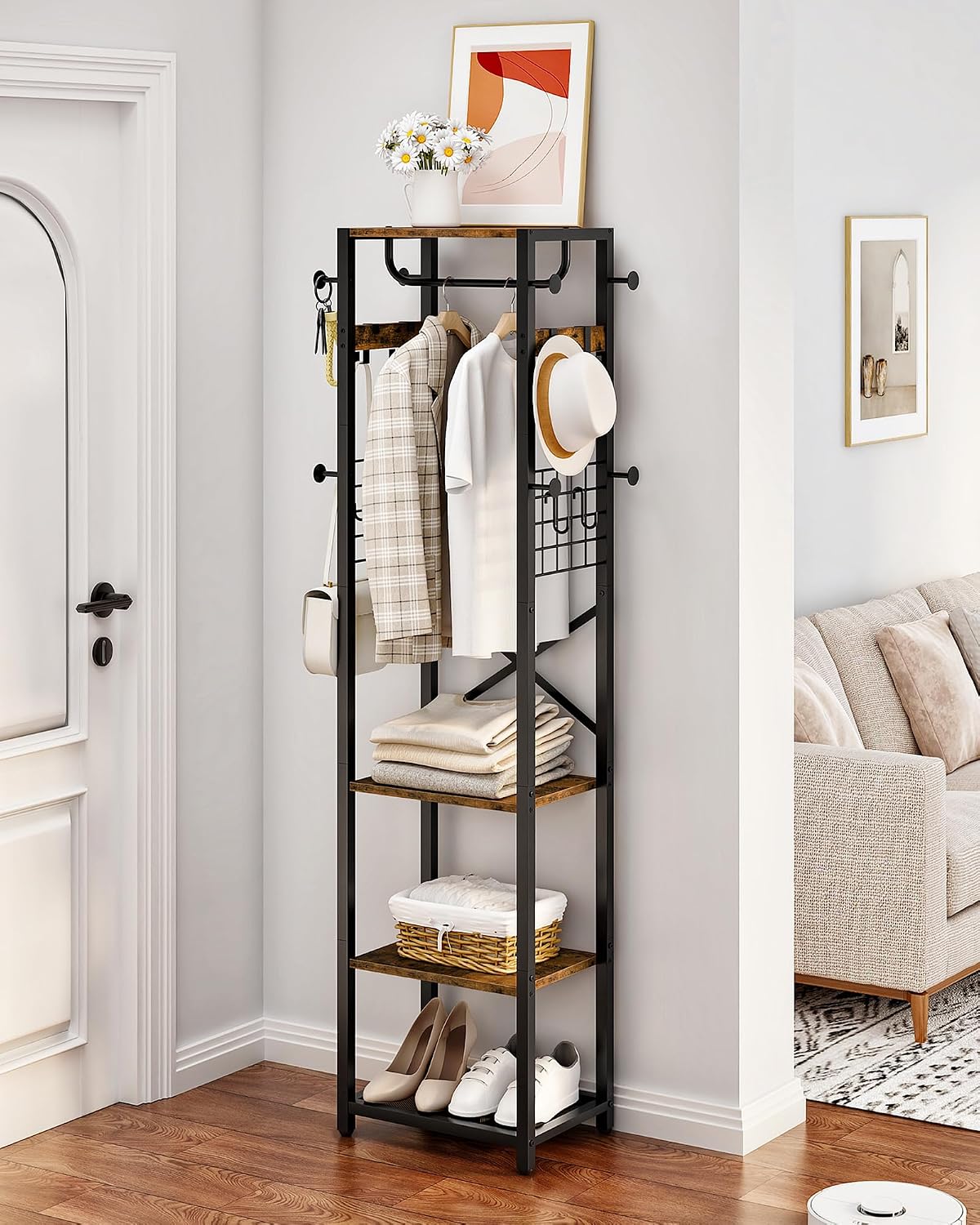 Rustic‑Brown & Black Industrial Hall Tree