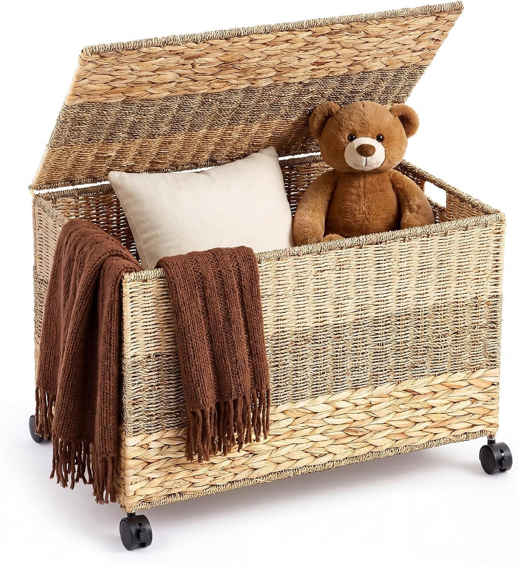 Tricolor Wicker Storage Trunk Basket
