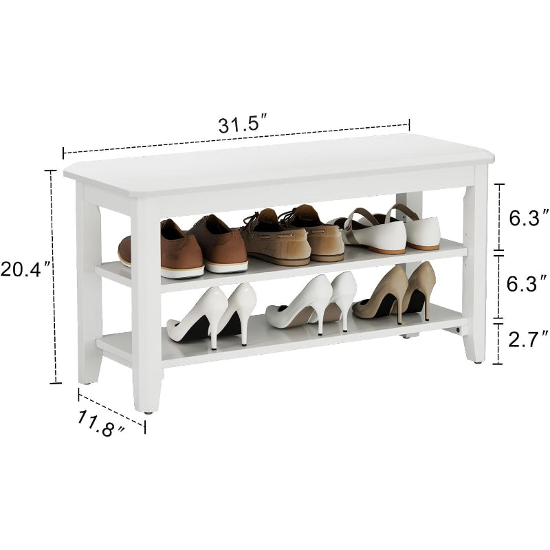 2‑Tier Wood Entryway Shoe Bench