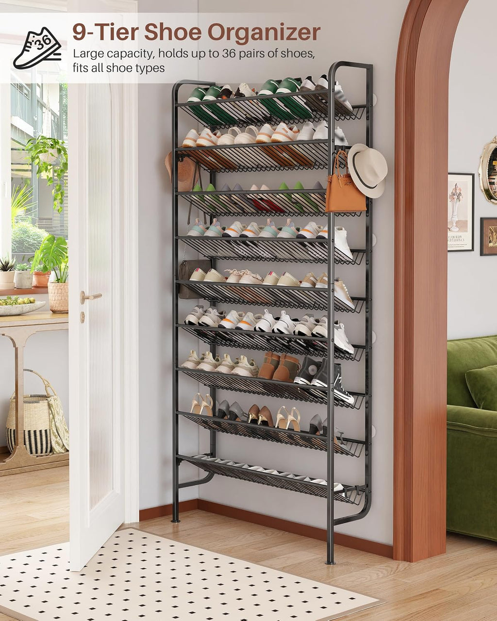 9‑Tier Freestanding Metal Shoe Rack