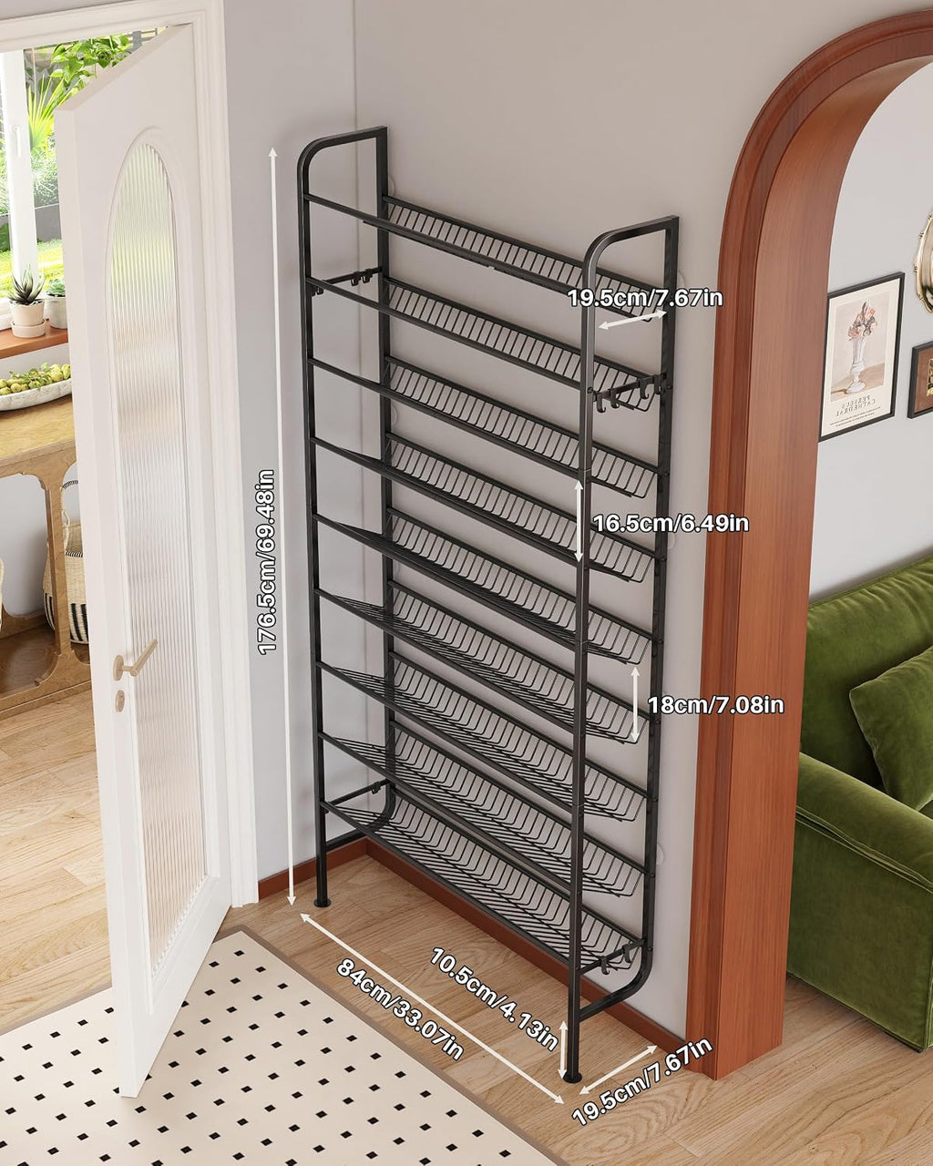 9‑Tier Freestanding Metal Shoe Rack